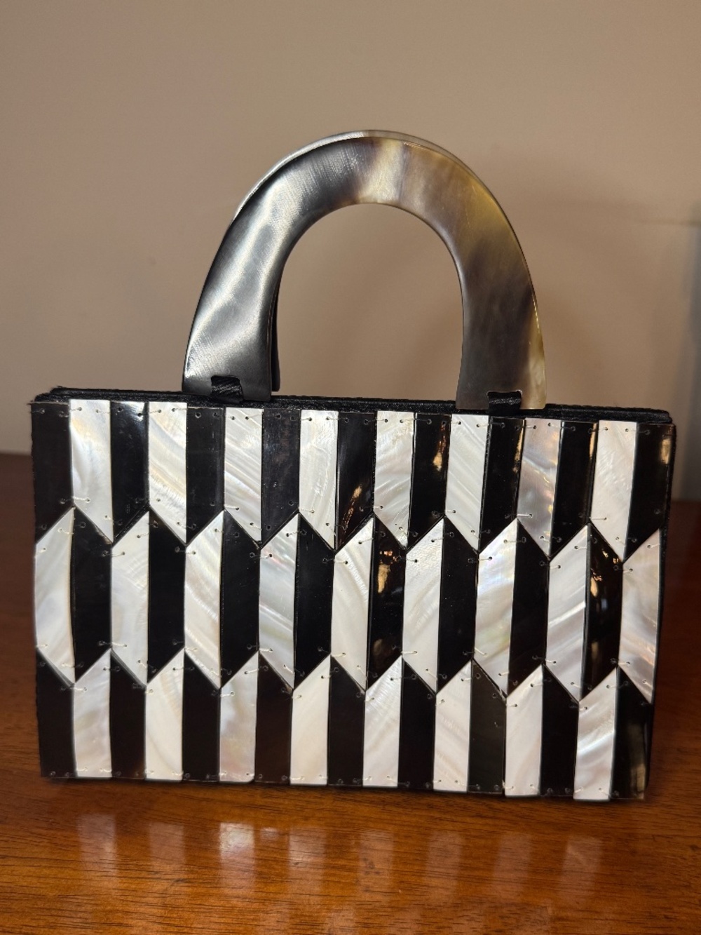 Mother of Pearl Horn Handbag Black White Geometric NWT
